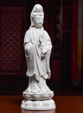 快速发货戴e玉堂德化陶瓷观音佛像供奉家用摆件立式古莲观世音菩