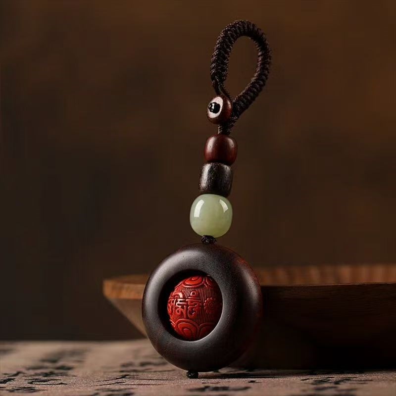 现货速发寺内直发朱砂原石紫檀木貔貅汽车扣六字真言随身