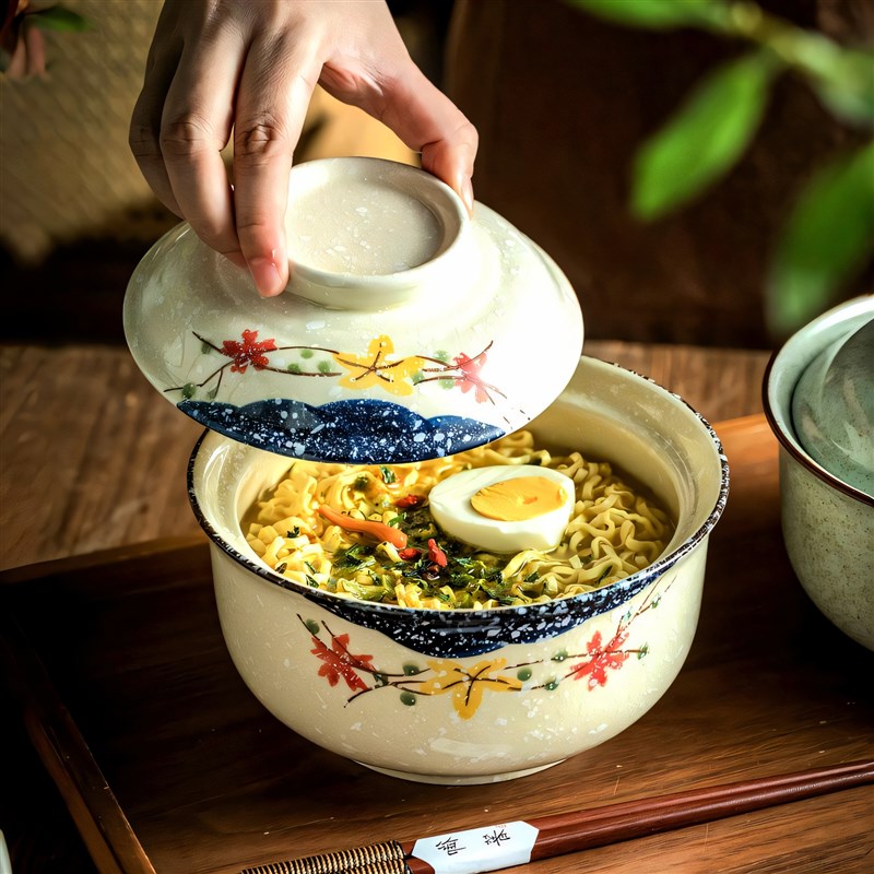 速发盖碗带面碗6英寸面条碗泡盖碗陶瓷汤碗家用大碗餐具日式盖浇