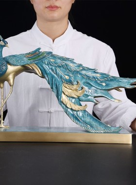 快速发货b全铜富贵荣华孔雀摆件彩铜中式电视柜酒柜客厅装饰品乔