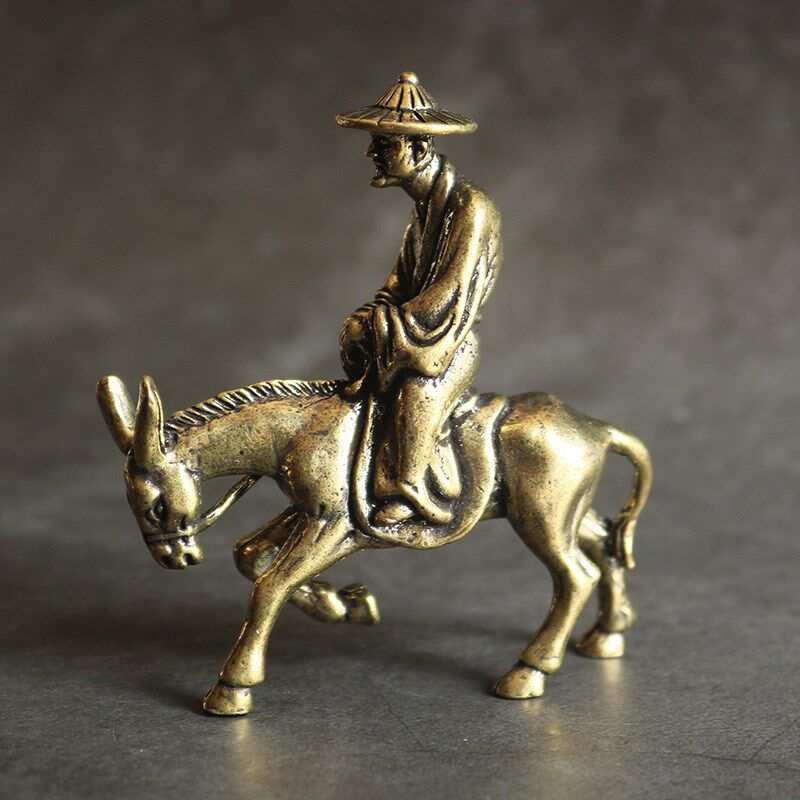 现货速发复古实心纯黄铜办公桌面车载小摆件骑驴行者茶宠工艺品手