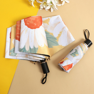 油画太阳花晴雨伞女生两用五折叠遮阳防晒防紫外线小巧便携太阳伞