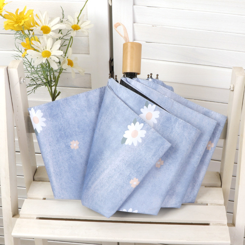 复古小雏菊印花晴雨伞两用小巧便携五折叠遮阳防晒紫外线太阳伞女