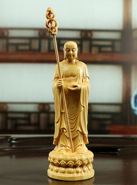 黄杨木雕摆件地藏王菩萨家居客厅佛像手把件把玩工艺品禅意家居