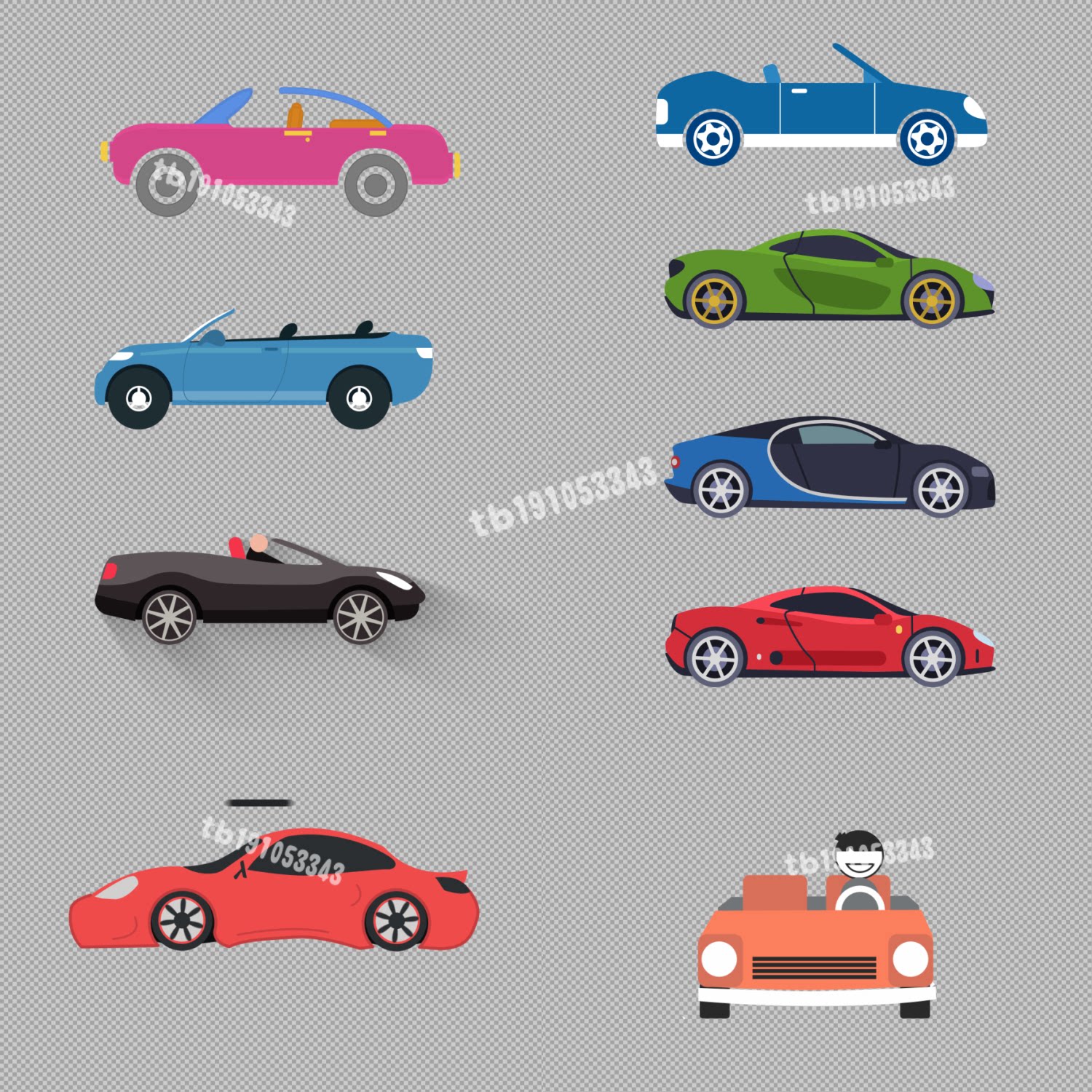 卡通跑车赛车豪车敞篷车动画视频素材