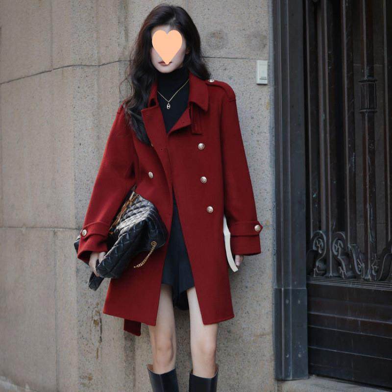 2025秋冬新款气质新年战袍复古呢子大衣红色长款金扣毛呢外套女,女装/女士精品,毛呢外套,淘宝优惠券,粉丝福利购,淘宝优惠卷