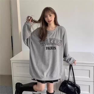 早秋chic圆领卫衣女韩版新款慵懒风oversize中长款长袖上衣ins潮