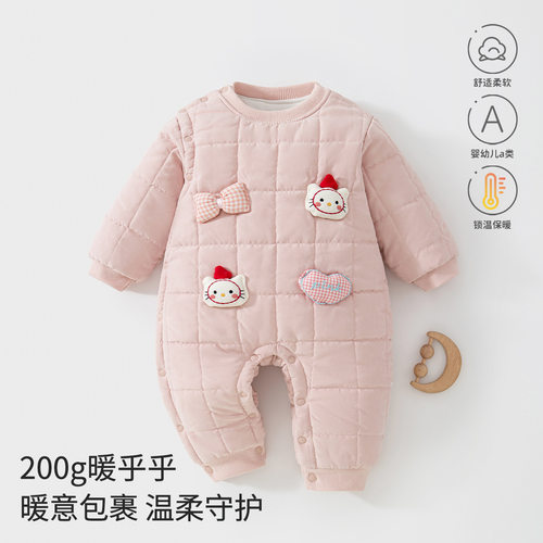 女宝宝秋冬夹棉哈衣立体卡通婴儿加厚保暖连体外出爬服安阳童装