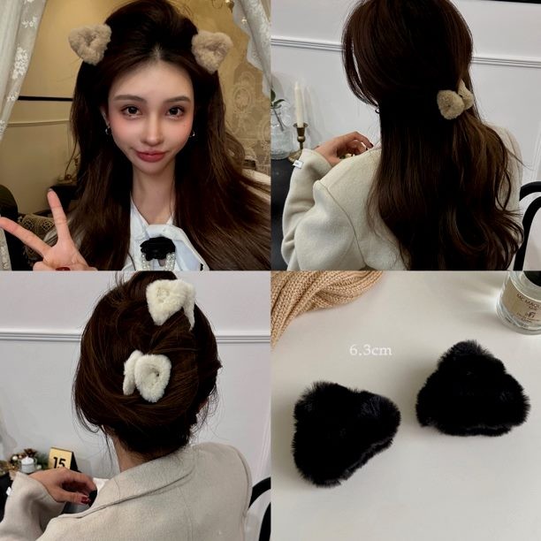 尤美饰品可盐可甜毛绒猫耳朵抓夹后脑勺夹半扎发碎发夹立体小抓夹