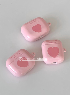 韩ins少女心粉爱心英文pro3进口4代菲林耳机壳适用于苹果1/2/3/4代airpods pro2保护套airpods 4代硬亮