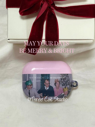 韩ins设计chic复古圣诞快乐家庭聚会pro3进口菲林耳机壳适用于苹果1/2/3/4代airpods pro2保护套airpods 4代