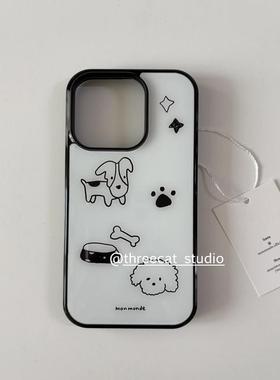 韩系ins宠物狗狗星星简笔插画博主同款手机壳适用于iphone17promax/16pro苹果15/14/13/12黑边11保护套Xsmax