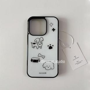 韩系ins宠物狗狗星星简笔插画博主同款手机壳适用于iphone17promax/16pro苹果15/14/13/12黑边11保护套Xsmax