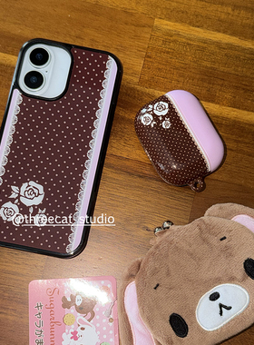 韩ins巧克力波点蕾丝白玫瑰欧尼博主手机壳适用于iphone17promax/16pro苹果15/14/13/12黑边11保护套Xsmax