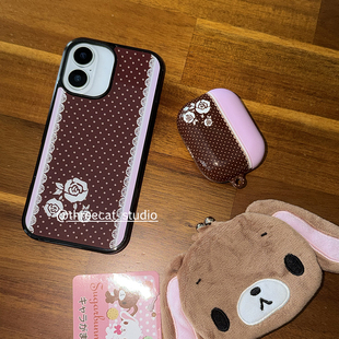 12黑边11保护套Xsmax 16pro苹果15 韩ins巧克力波点蕾丝白玫瑰欧尼博主手机壳适用于iphone17promax