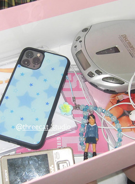 韩系insY2K少女心蓝色星星欧尼博主同款手机壳适用于iphone17promax/16pro苹果15/14/13/12黑边11保护套Xsmax