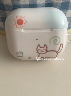韩ins设计猫咪小太阳童话罗曼pro3进口菲林耳机壳适用于苹果1/2/3/4代airpods pro2保护套airpods 4代硬亮
