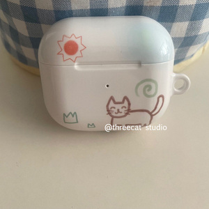 韩ins设计猫咪小太阳童话罗曼pro3进口菲林耳机壳适用于苹果1/2/3/4代airpods pro2保护套airpods 4代硬亮