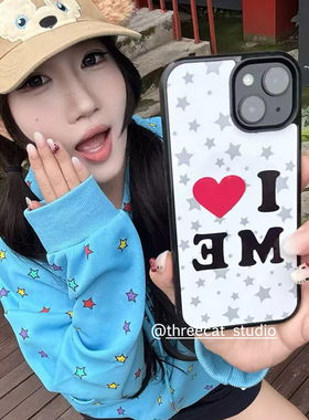 韩ins欧尼英文我爱我英文星星博主同款手机壳适用于iphone17promax/16pro苹果15/14/13/12黑边11保护套Xsmax