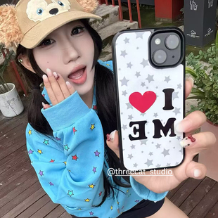 韩ins欧尼英文我爱我英文星星博主同款手机壳适用于iphone17promax/16pro苹果15/14/13/12黑边11保护套Xsmax