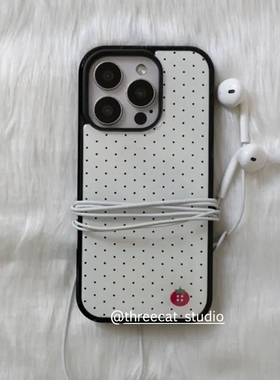 韩ins古早黑色小波点番茄欧尼博主同款手机壳适用于iphone17promax/16pro苹果15/14/13/12黑边11保护套Xsmax