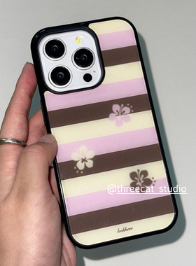 韩ins甜美香蕉船条纹木槿花欧尼博主手机壳适用于iphone17promax/16pro苹果15/14/13/12黑边11保护套Xsmax