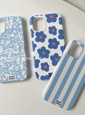 韩ins蓝色花朵欧尼菲林壳适用于iphone17promax苹果16pro/15/14/13/12/11全包Xsmax手机保护套XR亮面