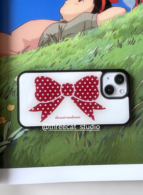 韩系ins欧尼红色波点蝴蝶结博主同款手机壳适用于iphone17promax/16pro苹果15/14/13/12黑边11保护套Xsmax