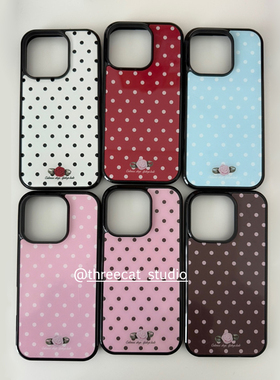 韩系ins欧尼古早波点玫瑰花博主同款手机壳适用于iphone17promax/16pro苹果15/14/13/12黑边11保护套Xsmax