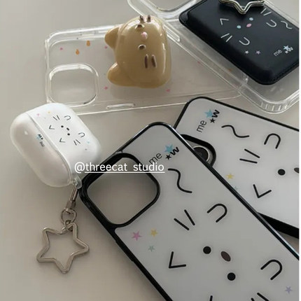 韩系ins可爱简笔猫咪Pro3磨砂耳机壳适用于苹果airpods4保护套1/2/3代airpods pro2硅胶保护套pro软