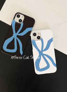 韩ins蓝色浪漫蝴蝶结欧尼菲林壳适用于iphone17promax苹果16pro/15/14/13/12/11全包Xsmax手机保护套XR亮面