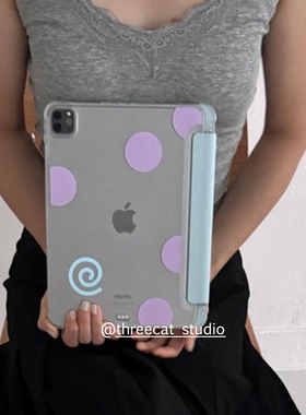 韩ins粉紫色大圆波点11代air7/6/5/4平板10代ipad保护壳pro2025防摔透明笔槽11寸苹果ipad7/8/9/10保护套