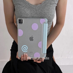 韩ins粉紫色大圆波点11代air7/6/5/4平板10代ipad保护壳pro2025防摔透明笔槽11寸苹果ipad7/8/9/10保护套