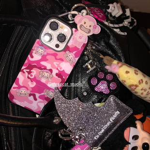 韩ins时尚 16pro苹果15 12黑边11保护套Xsmax 模范生粉紫豹纹猴子欧尼博主手机壳适用于iphone17promax