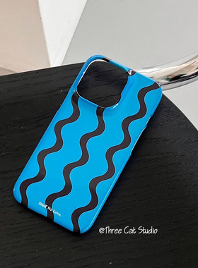 韩ins蓝色波浪欧尼菲林壳适用于iphone17promax苹果16pro/15/14/13/12/11全包Xsmax手机保护套XR亮面