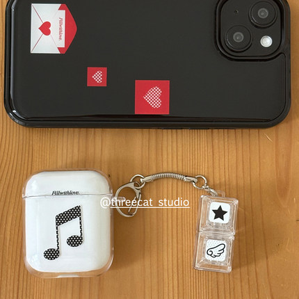 韩ins波点音符可亮灯星星翅膀挂件pro3高透耳机壳适用于苹果1/2/3/4代airpods pro 2 3硅胶保护套airpods4软