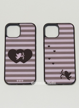 韩ins古早爱心丘比特天使条纹欧尼博主手机壳适用于iphone17promax/16pro苹果15/14/13/12黑边11保护套Xsmax