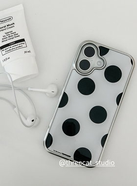韩ins欧尼时尚黑色大波点元素博主同款手机壳适用于iphone16promax/15pro苹果15/14/13/12银边11保护套Xsmax