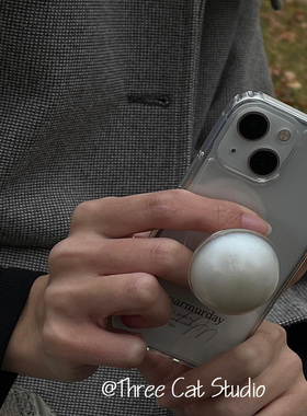 韩ins白色珍珠半球支架设计感字母博主15同款适用于iphone16pro/15promax苹果14/13/12/11手机壳xsmax保护套