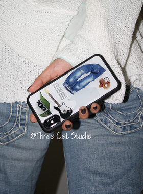 韩国小众ins帽子吉他牛仔裤酷妹博主同款适用于iphone17pro/16promax苹果14/13/12/11手机壳xsmax保护套16e