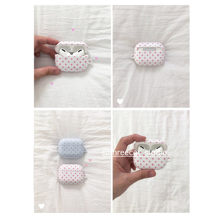 韩ins欧尼款爱意满满粉爱心波点pro3进口菲林耳机壳适用于苹果1/2/3/4代airpods pro2保护套airpods 4代硬亮