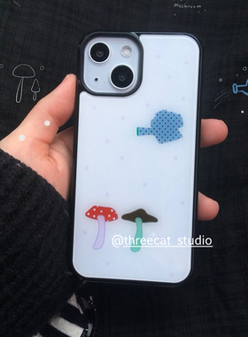 韩系ins小众艺术蘑菇欧尼博主同款手机壳适用于iphone17promax/16pro苹果15/14/13/12黑边11保护套Xsmax