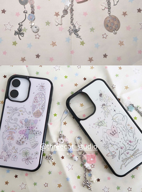 韩ins天使宝宝小熊小羊艺术插画欧尼博主手机壳适用iphone17promax/16pro苹果15/14/13/12黑边11保护套Xsmax