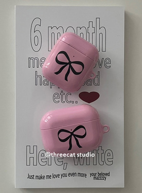 韩ins小众丝带黑色蝴蝶结4代菲林pro 3 pro3耳机壳适用于苹果1/2/3代airpods pro 2保护套airpods 3代硬亮面