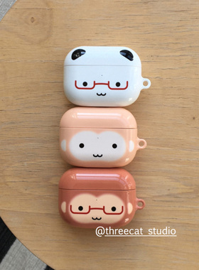 韩ins古早少女心软萌眼镜猴子熊猫pro3进口菲林耳机壳适用苹果1/2/3/4代airpods pro2保护套airpods 4代硬亮