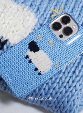 韩ins蓝色针织毛衣小羊欧尼菲林壳适用于iphone17promax苹果16pro/15/14/13/12/11全包Xsmax手机保护套XR亮面