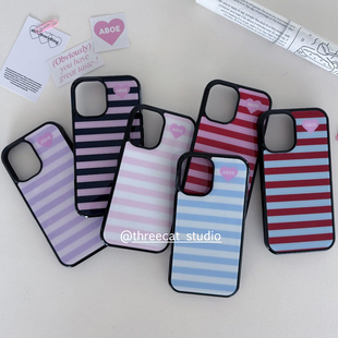 甜美条纹欧尼博主同款 手机壳适用于iphone17promax 12黑边11保护套Xsmax 16pro苹果15 韩ins百搭时尚