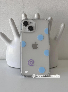 韩ins古早蓝色大圆波点dot波点元素博主同款手机壳17适用于iphone17pro/16promax苹果15/14/1312/11保护套透