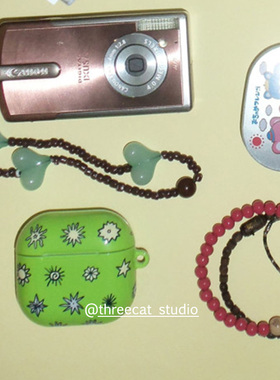 韩ins设计chic艺术绿色波浪星星pro3进口菲林耳机壳适用于苹果1/2/3/4代airpods pro2保护套airpods 4代硬亮