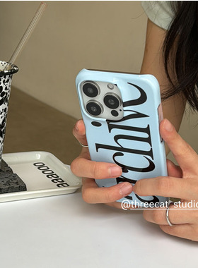 韩ins蓝底archive英文欧尼菲林壳适用于iphone17promax苹果16pro/15/14/13/12/11全包Xsmax手机保护套XR亮面